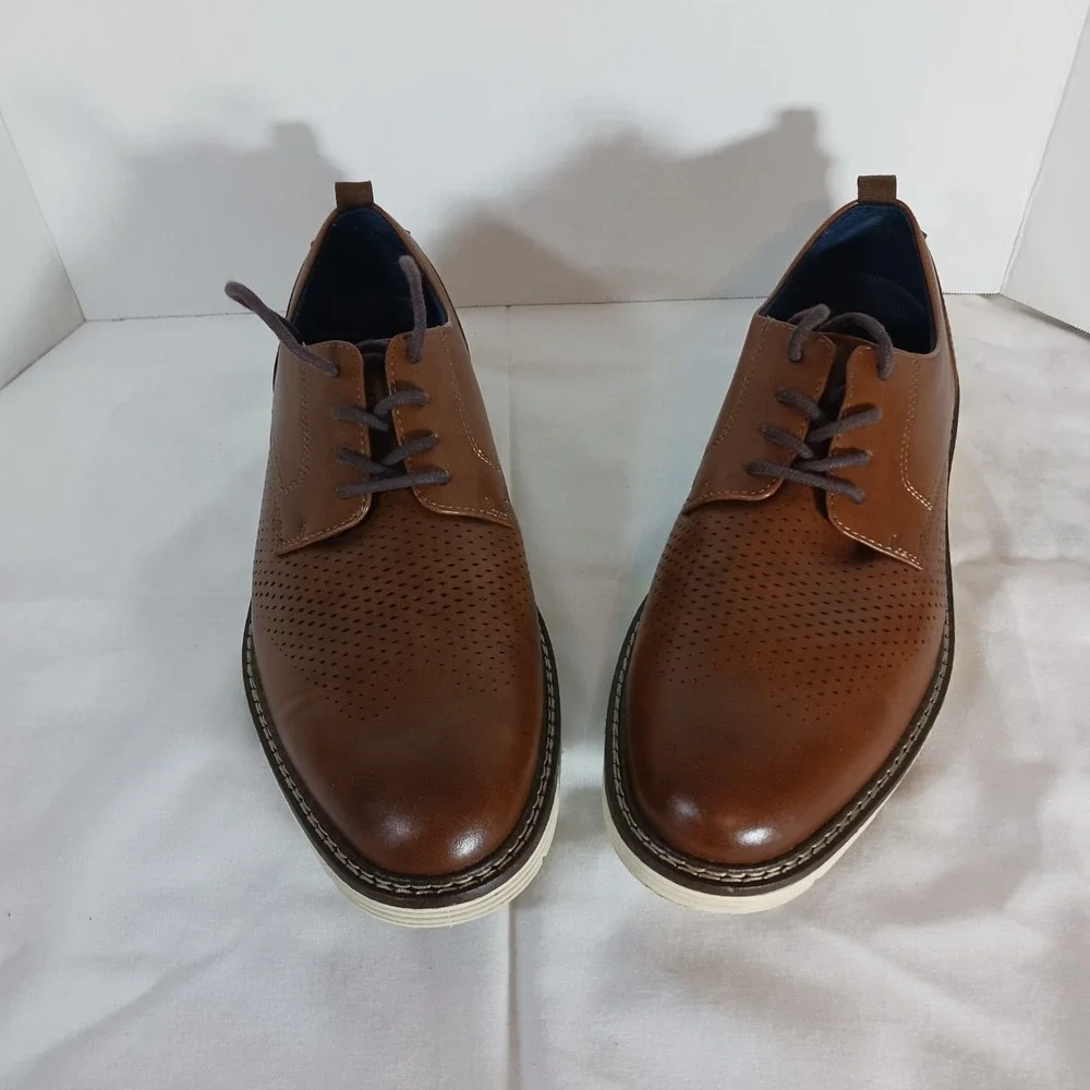 George Men's Brown Faux Leather Lace-Up Derby Dress Shoes Round Toe US 10